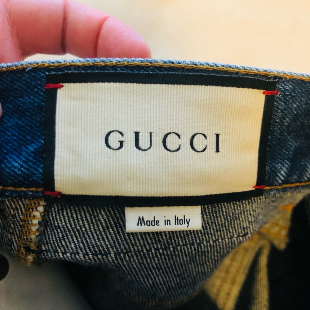 🇮🇹New Gucci Green Red Side Stripe Straight Leg Blue Jeans🇮🇹 - Picture 11 of 16